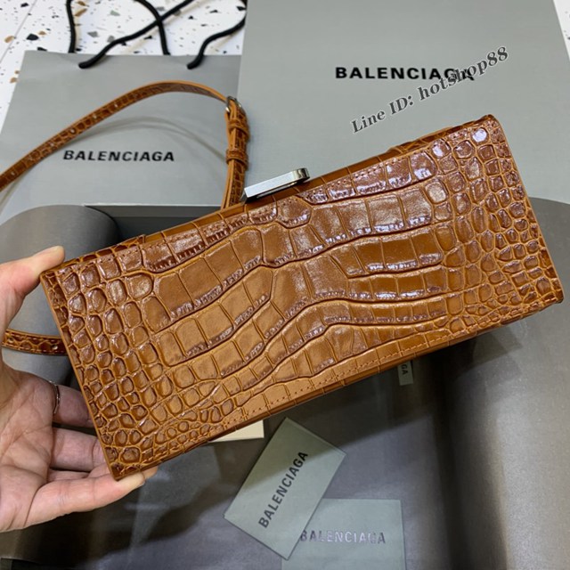 Balenciaga專櫃新款小號手提肩背女包原單沙漏包 巴黎世家鱷魚焦糖色沙漏包 fyj1424